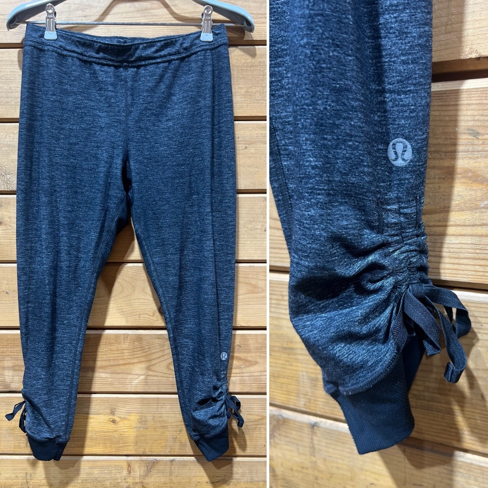 Lululemon Cropped Yoga Joggers – Heathered Black, Ruched Tie Ankles